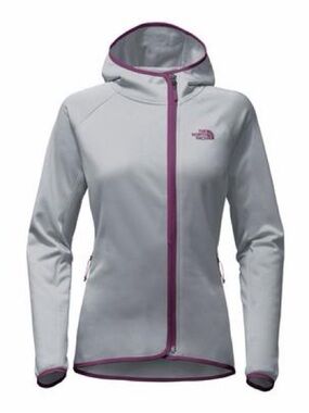 The North Face Women’s Hooded Softshell Jacket — Light Gray with Purple Trim